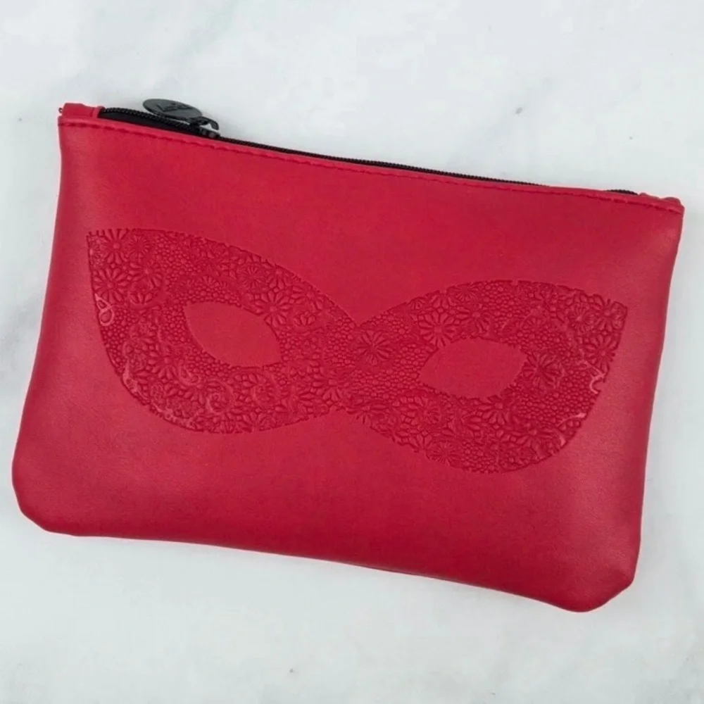 Ipsy Faux Red Leather Masquerade Cosmetic Glam Bag